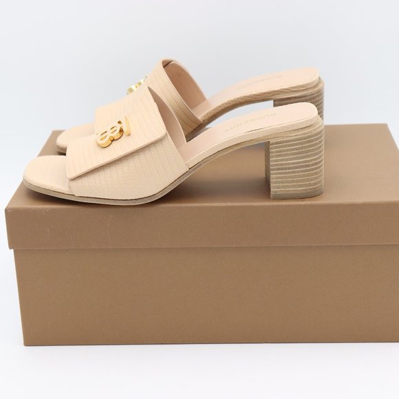 NIB Burberry Winnie Lizard Embossed Nude Leather Mule Slide Sandals - Picture 4 of 12